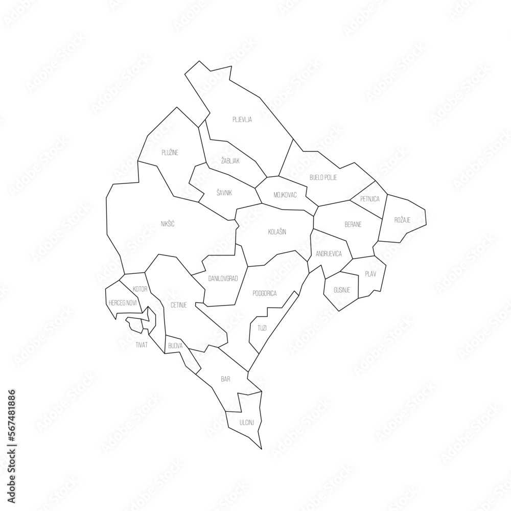 Montenegro political map of administrative divisions Montenegro political map of administrative divisions