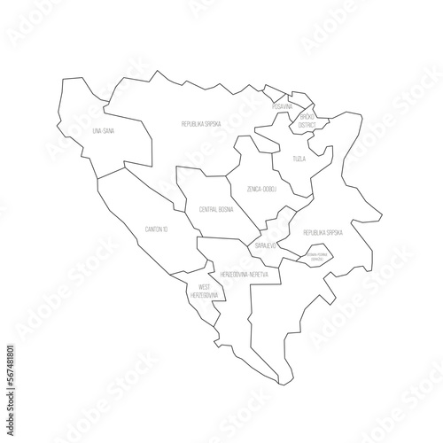 Bosnia and Herzegovina political map of administrative divisions