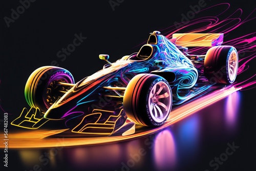 Abstract Painting of Racing Formule 1 Car from the Future. Fast furious auto vector with backdrop for poster wallpaper luxury gift or print. Post produced Ai Generation Illustration