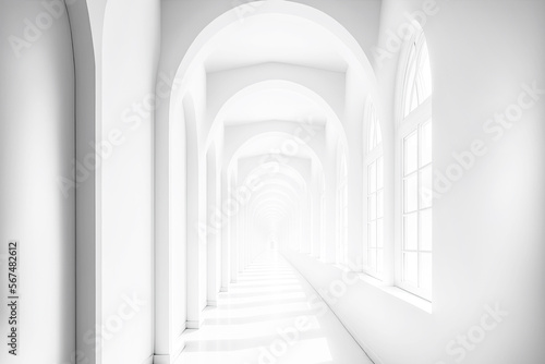 Empty long passageway hallway in modern building a modern empty white corridor hallway for background  3d illustration
