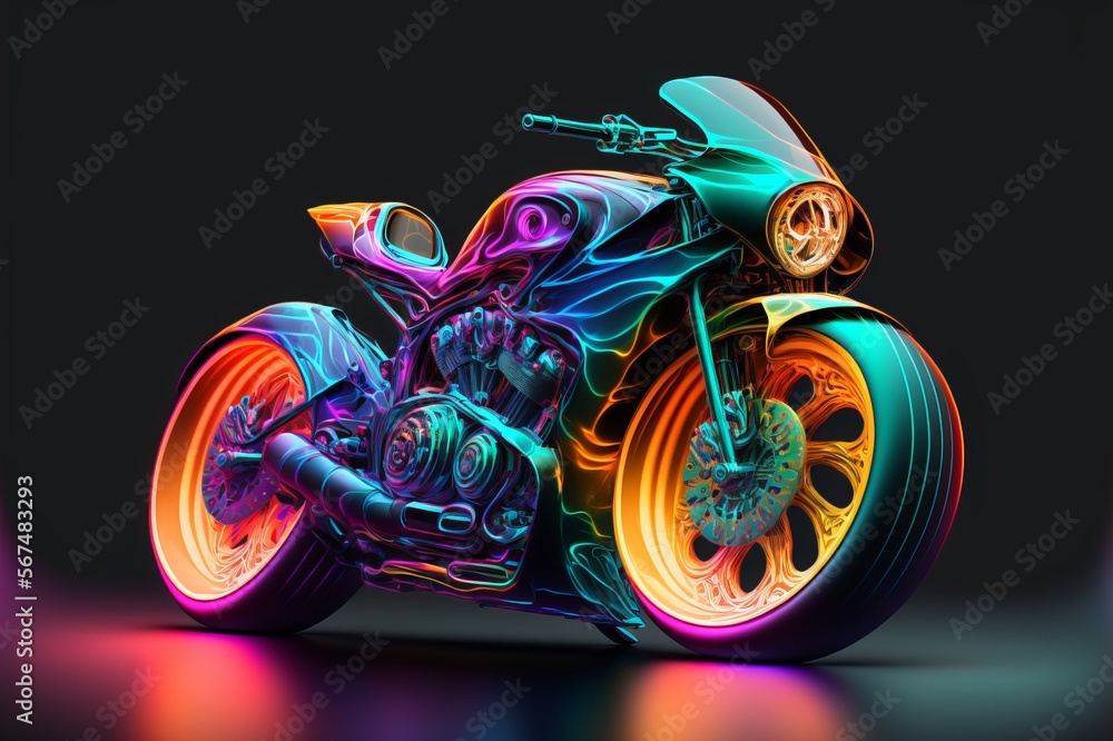 Abstract Futuristic Motorcycle in Neon Colours made for Hight Speed ...