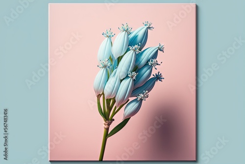  a blue flower on a pink background with a pink background behind it and a blue background behind it with a light blue border and a pink background.  generative ai