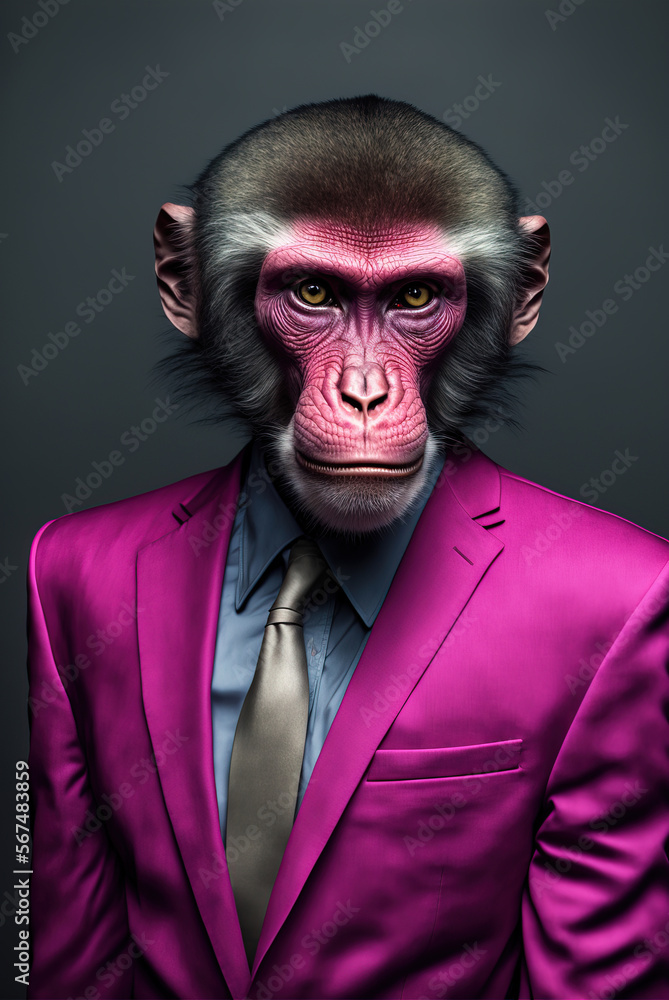 The monkey. A beautiful animal in a costume. The monkey. A beautiful animal in a costume.
