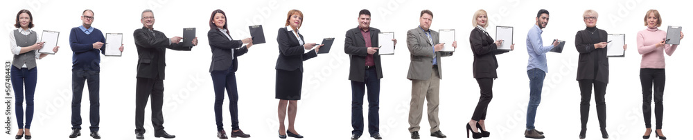 group of successful people with notepad in hands isolated group of successful people with notepad in hands isolated