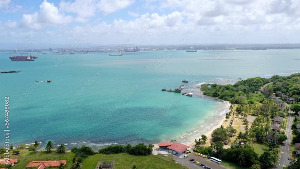 Aerial View of the beach of fort Sherman Colon City Panama
