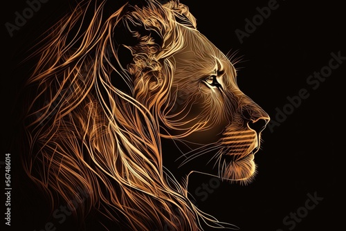 Line art portrait painting sketch of a King Lion