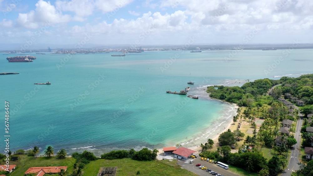 Super aereal view of the beach in fort Sherman Colon