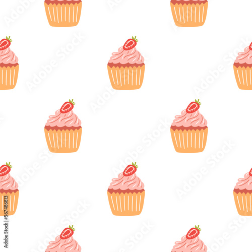 Seamless pattern with delicious cupcake in cartoon style. Vector background with sweets  dessert  pastries
