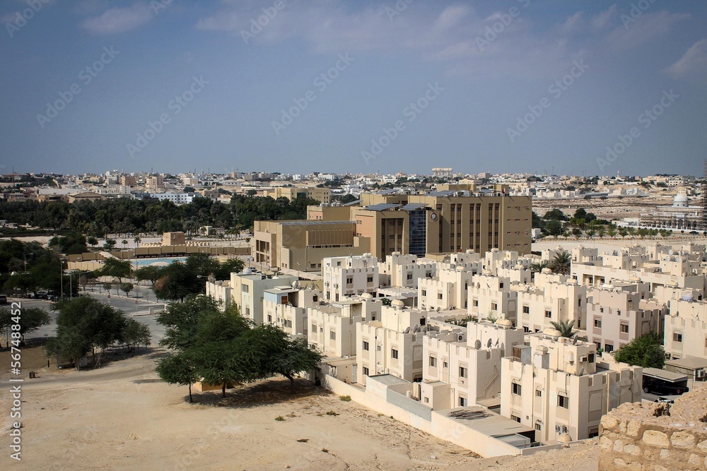 Bright white residential houses near Riffa Fort in Bahrain
