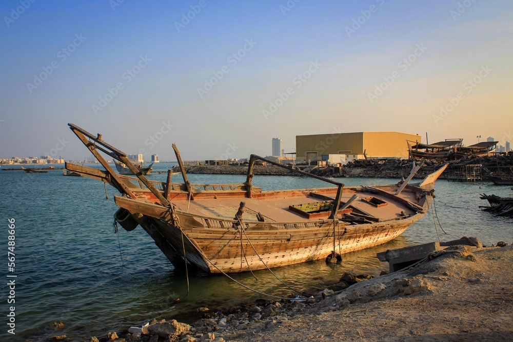 Fishing boats view by sunset, Manama, Bahrain Fishing boats view by sunset, Manama, Bahrain