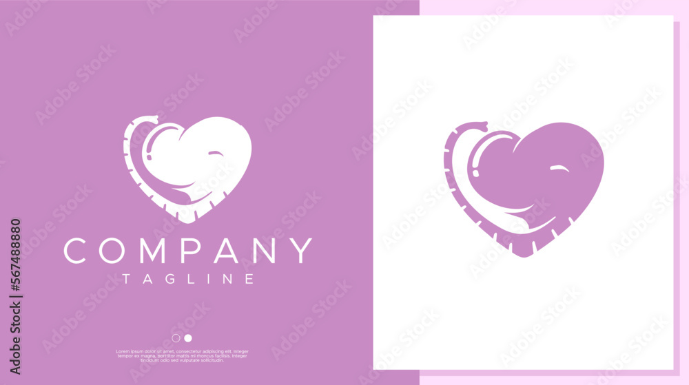 Stylish heart elephant logo design template