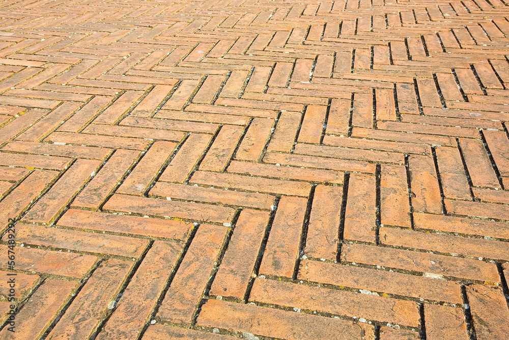 Siena city - Italy - Tuscany region with the famous place of Piazza del Campo called Campo square - terracotta floors, called a herringbone pattern due to its particular shape Siena city - Italy - Tuscany region with the famous place of Piazza del Campo called Campo square - terracotta floors, called a herringbone pattern due to its particular shape