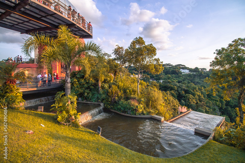 Cascata de água ao por do sol - Parque Tanguá, Curitiba - PR photo