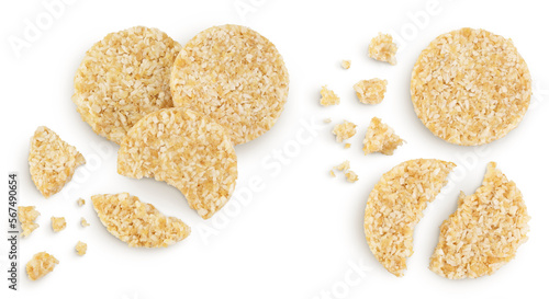 coconut cookies with white flax seeds and honey isolated on white background. Healthy food. Top view with copy space for your text. Flat lay