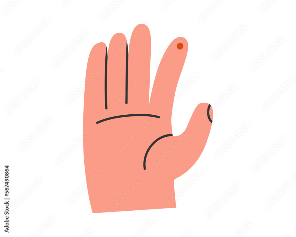Hand drawn cute illustration of hand with blood drop on finger. Flat vector finger prick blood test in simple colored doodle style. Medicine, lab sticker, icon or print. Isolated on white background. Hand drawn cute illustration of hand with blood drop on finger. Flat vector finger prick blood test in simple colored doodle style. Medicine, lab sticker, icon or print. Isolated on white background.