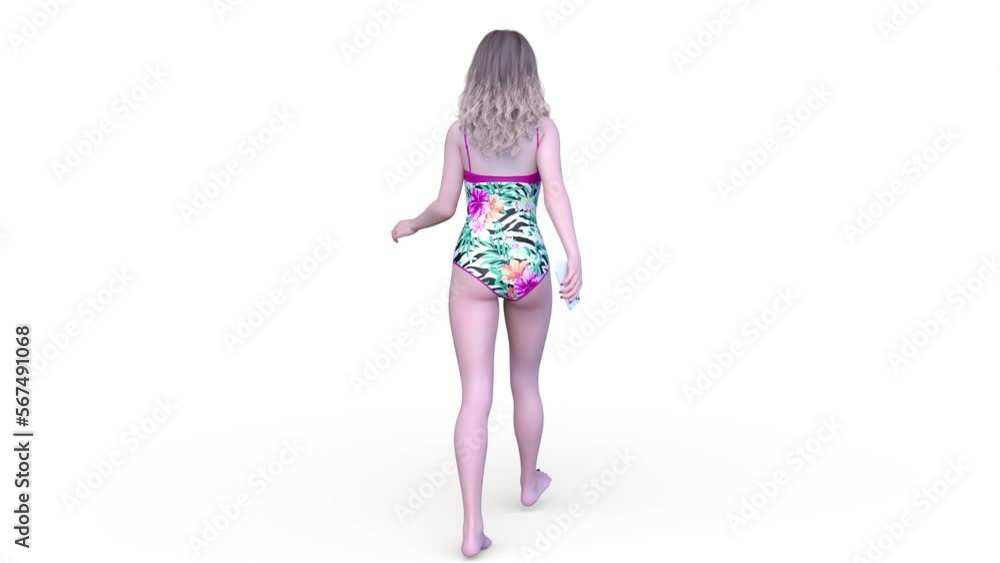 歩く水着姿の女性