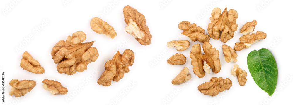 peelled Walnuts isolated on white background with copy space for your text. Top view. Flat lay peelled Walnuts isolated on white background with copy space for your text. Top view. Flat lay