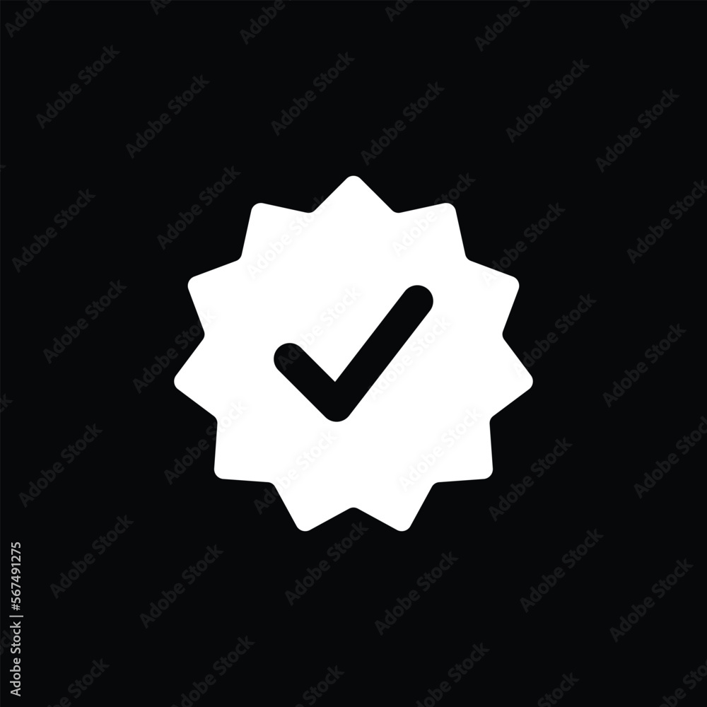 Verification star icon isolated on black background. Verify badge symbol modern, simple, vector, icon for website design, mobile app, ui. Vector Illustration Verification star icon isolated on black background. Verify badge symbol modern, simple, vector, icon for website design, mobile app, ui. Vector Illustration