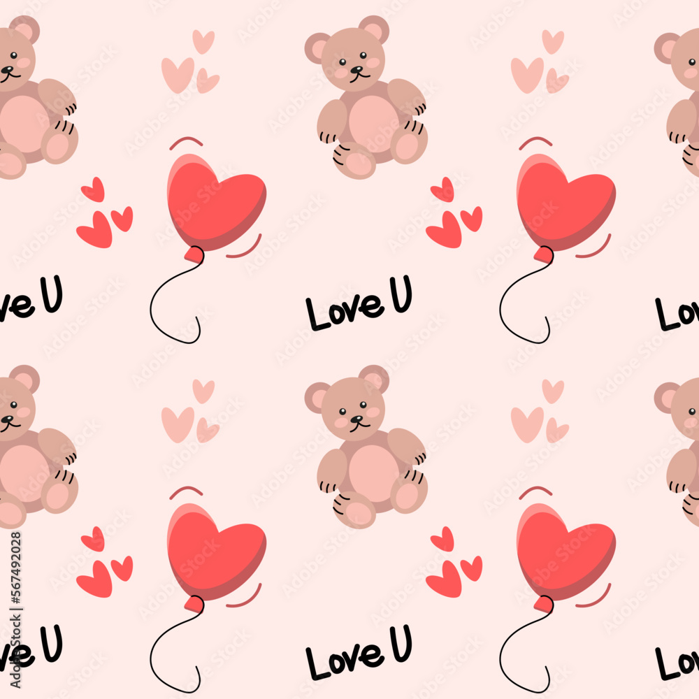 Valentines day pattern. Cute seamless pattern with teddy and balloon Valentines day pattern. Cute seamless pattern with teddy and balloon