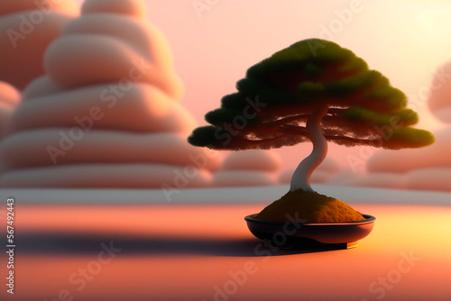 bonsai tree in the sunset cartoon