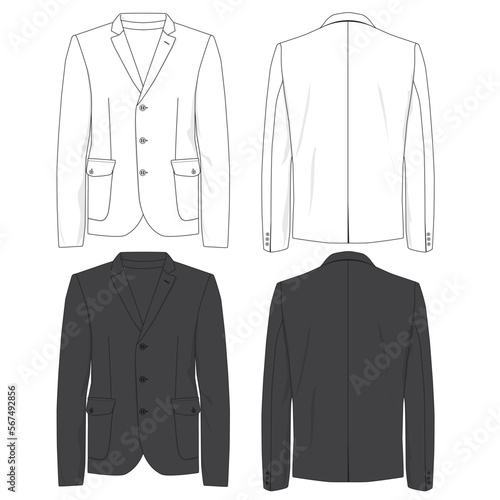 Blazer Jacket suit flat sketch template technical CAD illustration