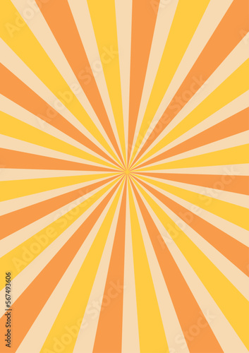 Sun Ray retro groovy background. Hippie orange-yellow stripes texture.