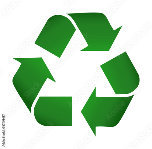 The universal recycling symbol. Three folded green arrows that form a triangle. Zero waste vector illustration.