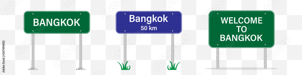 Bangkok road sign. Welcome to Bangkok in Thailand. Entering the city ...