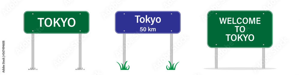 Tokyo road sign. Welcome to Tokyo. Welcome to Japan. Vector illustration Tokyo road sign. Welcome to Tokyo. Welcome to Japan. Vector illustration