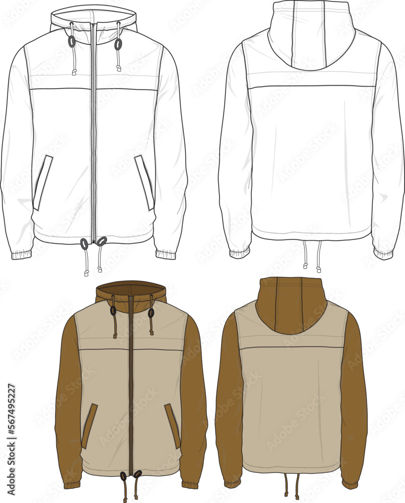 Windbreaker light weight hiking jacket flat sketch template technical ...