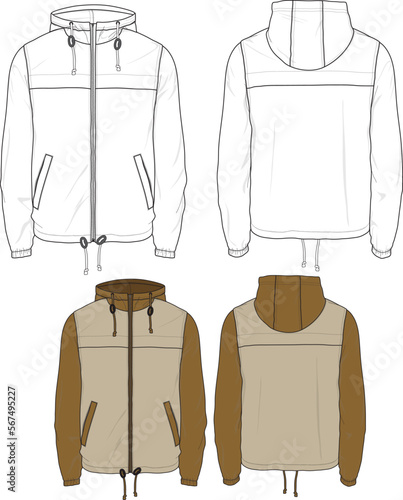 Windbreaker light weight hiking jacket flat sketch template technical CAD  illustration Stock-vektor | Adobe Stock