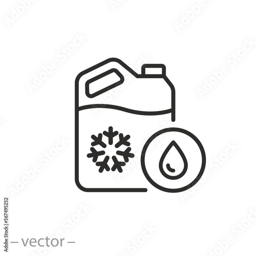 antifreeze fluid icon, coolant plastic bottle, water canister, thin line symbol, vector illustration eps 10