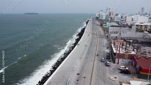 drone aerial view of the city with the sea in veracruz mexico america photo