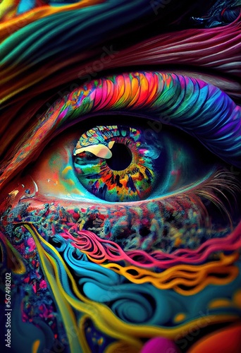 The Colors of a Psychedelic Rainbow in the Pupil of the Eye. Generative ai