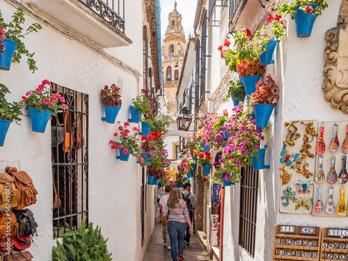 Calleja de las flores, a popular narrow street of Cordoba, Spain during the traditional flower festival of the Patios photo
