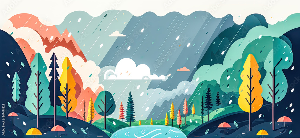 Abstrakter Wald im Regen im Frühling Digital Art Hintergrund Background Card Karte Illustration Muster 2D Generative AI Kunst Abstrakter Wald im Regen im Frühling Digital Art Hintergrund Background Card Karte Illustration Muster 2D Generative AI Kunst