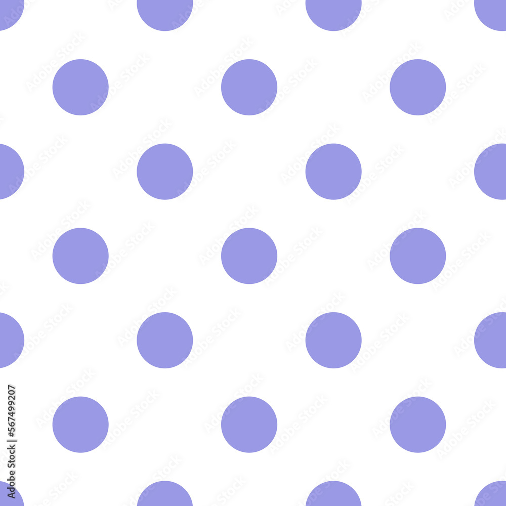 Polka dot seamless pattern in purple and white. Minimal fashionable design. Purple Polka dots trendy on white background, tile. For fabric pattern, card, decor, wrapping paper