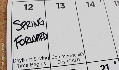 Calendar reminder to spring forward for Daylight Saving Time when clocks move forward one hour