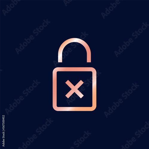 Rose Gold Color Padlock Line Art Icon Vector Template