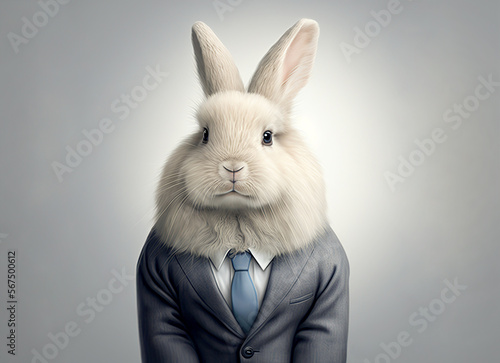 Portrait of a rabbit dressed in a strict business suit, boss, generative ai