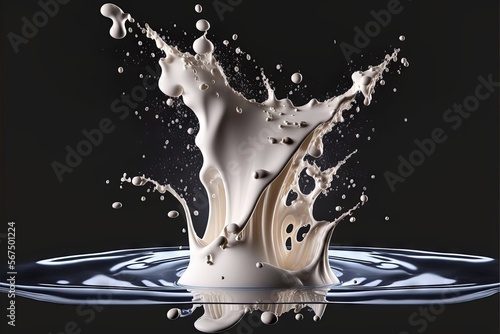  a splash of milk on top of a blue plate with a black background and a black background with a black background and a white background with a splash of milk.  generative ai