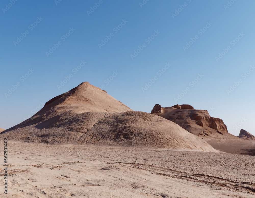 View of the water and soil erosion-shaped desert formations in Dasht-e Lut Desert, Iran View of the water and soil erosion-shaped desert formations in Dasht-e Lut Desert, Iran