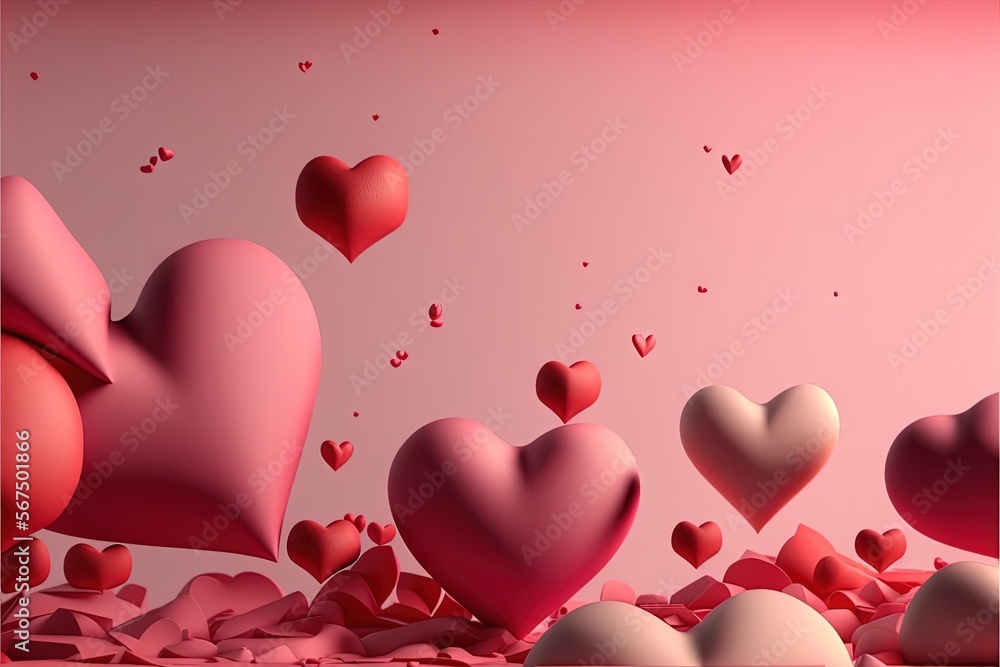  a bunch of hearts floating in the air on a pink background with hearts scattered around it and scattered around the edges of the image,.  generative ai