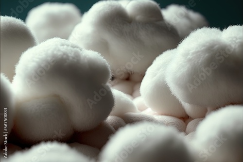  a pile of white cotton balls on top of each other in a pile on top of each other on top of a blue tablecloth. generative ai