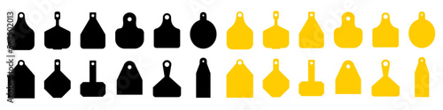 Set of various cow ear tags. Farm animals vector ear tag collection.