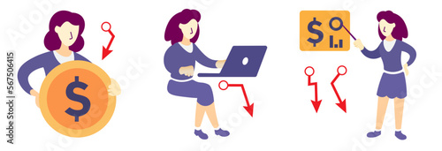 set of finance, economy and trading related concepts (Online finance, exchange, market research) market crash/recession vector illustrations.