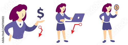 set of finance, economy and trading related concepts (Online finance, exchange, market research) market crash/recession vector illustrations.