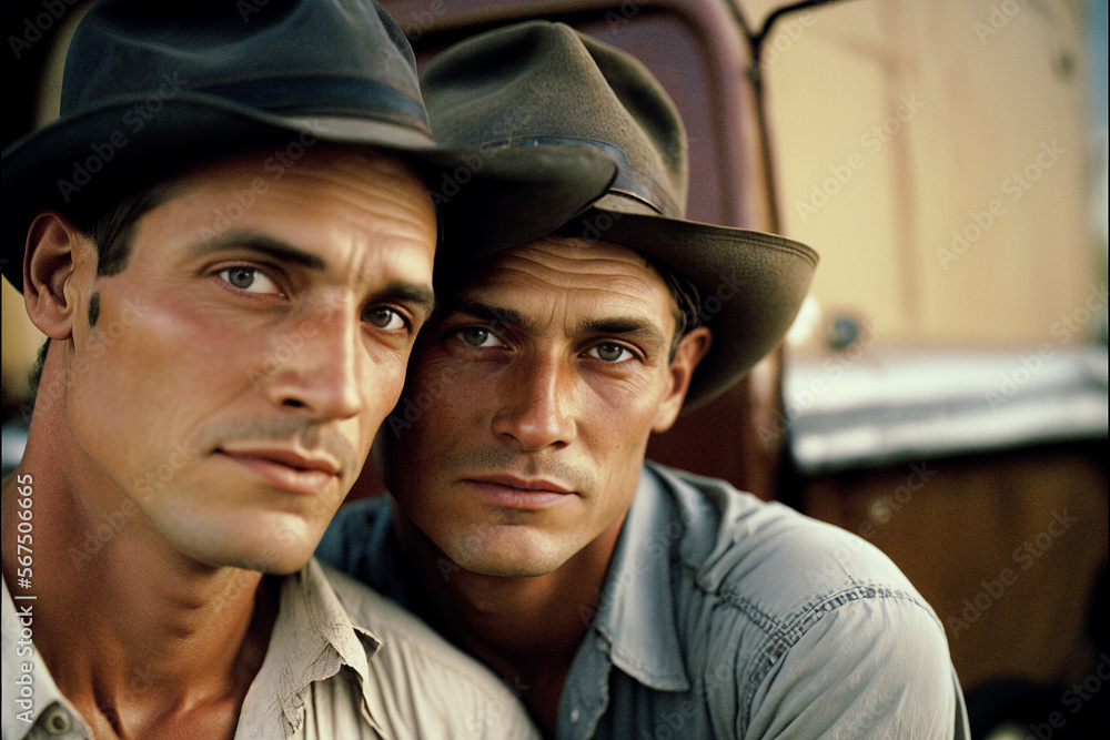 Two men wearing hats, Generative AI Two men wearing hats, Generative AI