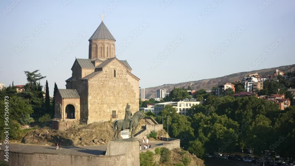 Tbilisi old town, Metekhi church and statue of King Vakhtang I Gorgasali in Tbilisi, Georgia. Tbilisi old town, Metekhi church and statue of King Vakhtang I Gorgasali in Tbilisi, Georgia.