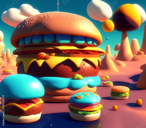 Hamburger Planet in Cookie Galaxy, Generative AI Illustration photo